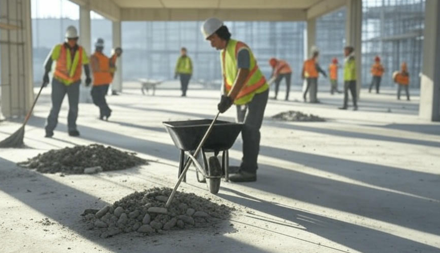 Team removing construction debris from a worksite
