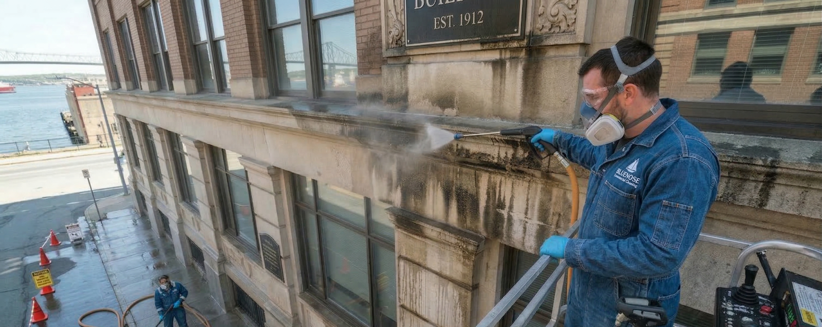 Bluenose Commercial Cleaning providing Commercial Exterior Pressure Washing Services in Halifax & Dartmouth for a modern office building.