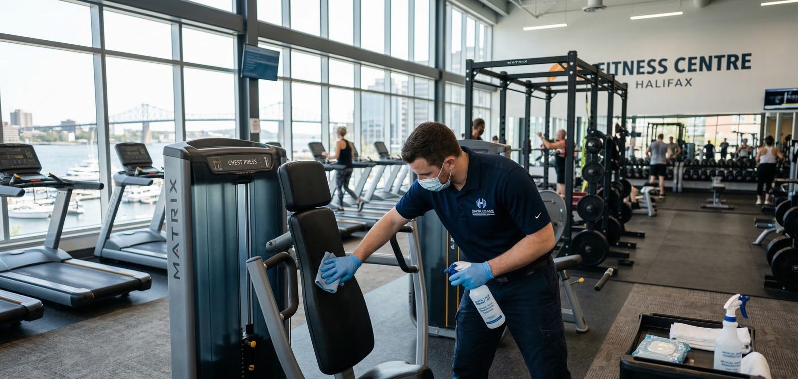 Bluenose Commercial Cleaning providing Commercial Gym & Fitness Center Cleaning and Sanitization Services on weight machines in Halifax.