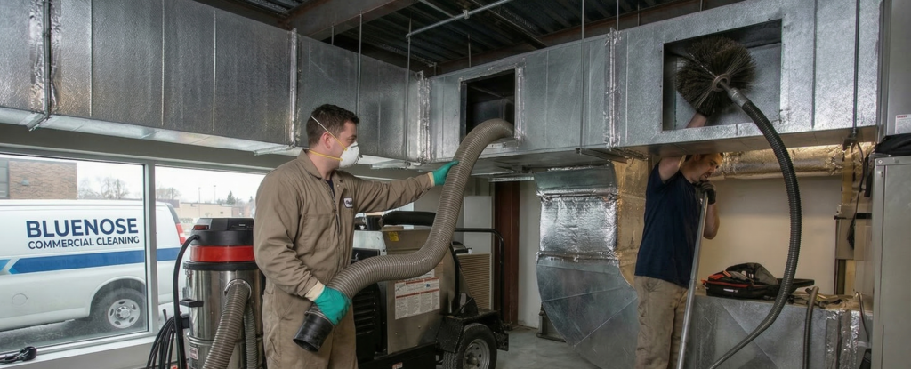Bluenose Commercial Cleaning technicians performing Commercial HVAC Duct Cleaning Services in Halifax in a corporate office.