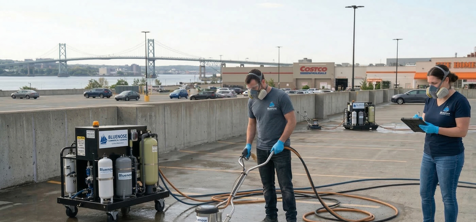 Bluenose Commercial Cleaning performing Seasonal Commercial Deep Cleaning & Parking Lot Cleaning Services for a retail parking area in Halifax.