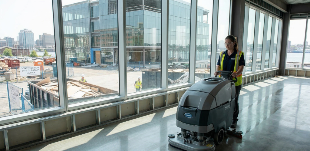 High-performance floor care being performed by Bluenose Commercial Cleaning in a new Halifax development.